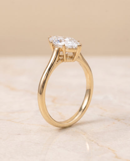 The Ellie Cathedral Comfort Fit Solitaire Marquise Engagement Ring Setting in 18K Yellow Gold