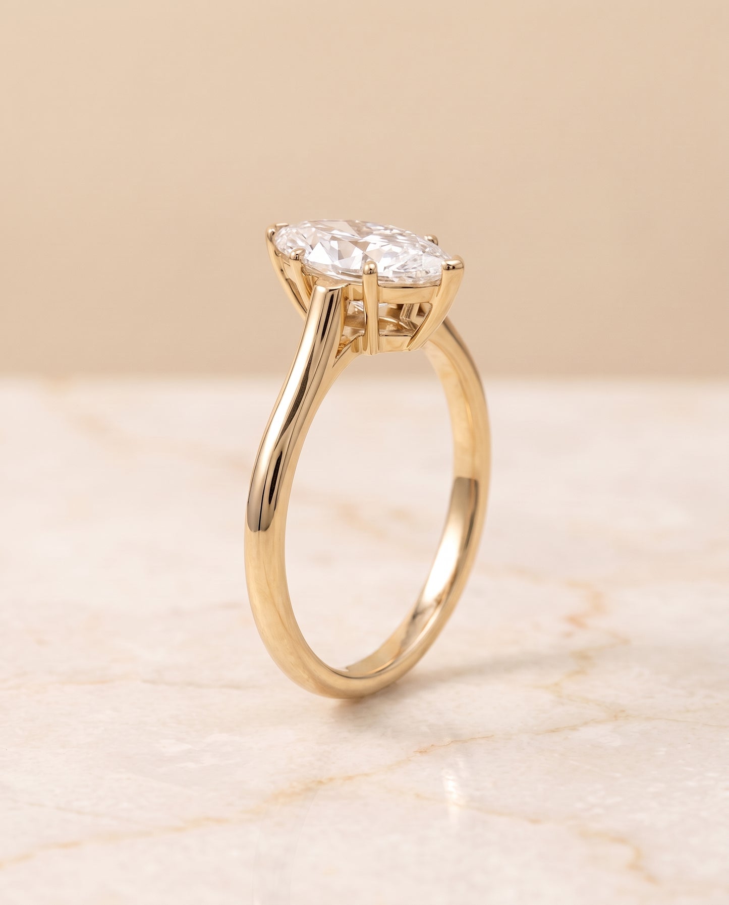 The Ellie Cathedral Comfort Fit Solitaire Marquise Engagement Ring Setting in 18K Yellow Gold