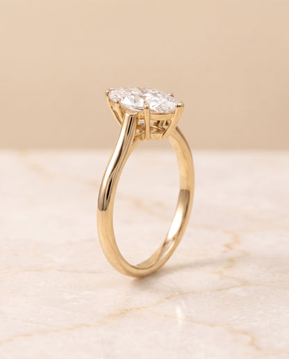 The Ellie Cathedral Comfort Fit Solitaire Marquise Engagement Ring Setting in 18K Yellow Gold