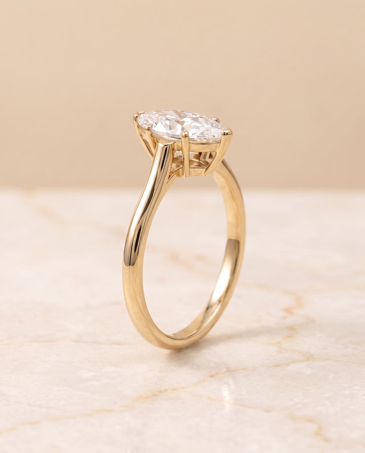 The Ellie Cathedral Comfort Fit Solitaire Marquise Engagement Ring Setting in 18K Yellow Gold