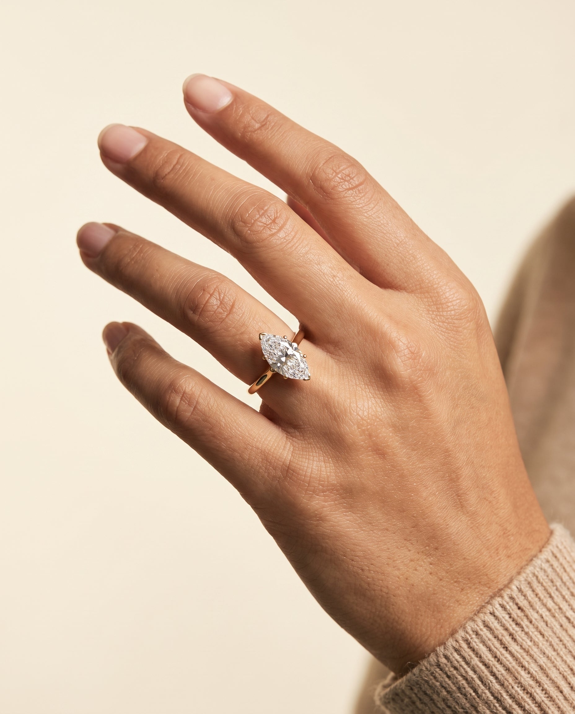 The Ellie engagement ring setting in 18K Yellow Gold, cathedral comfort fit solitaire design | RockHer