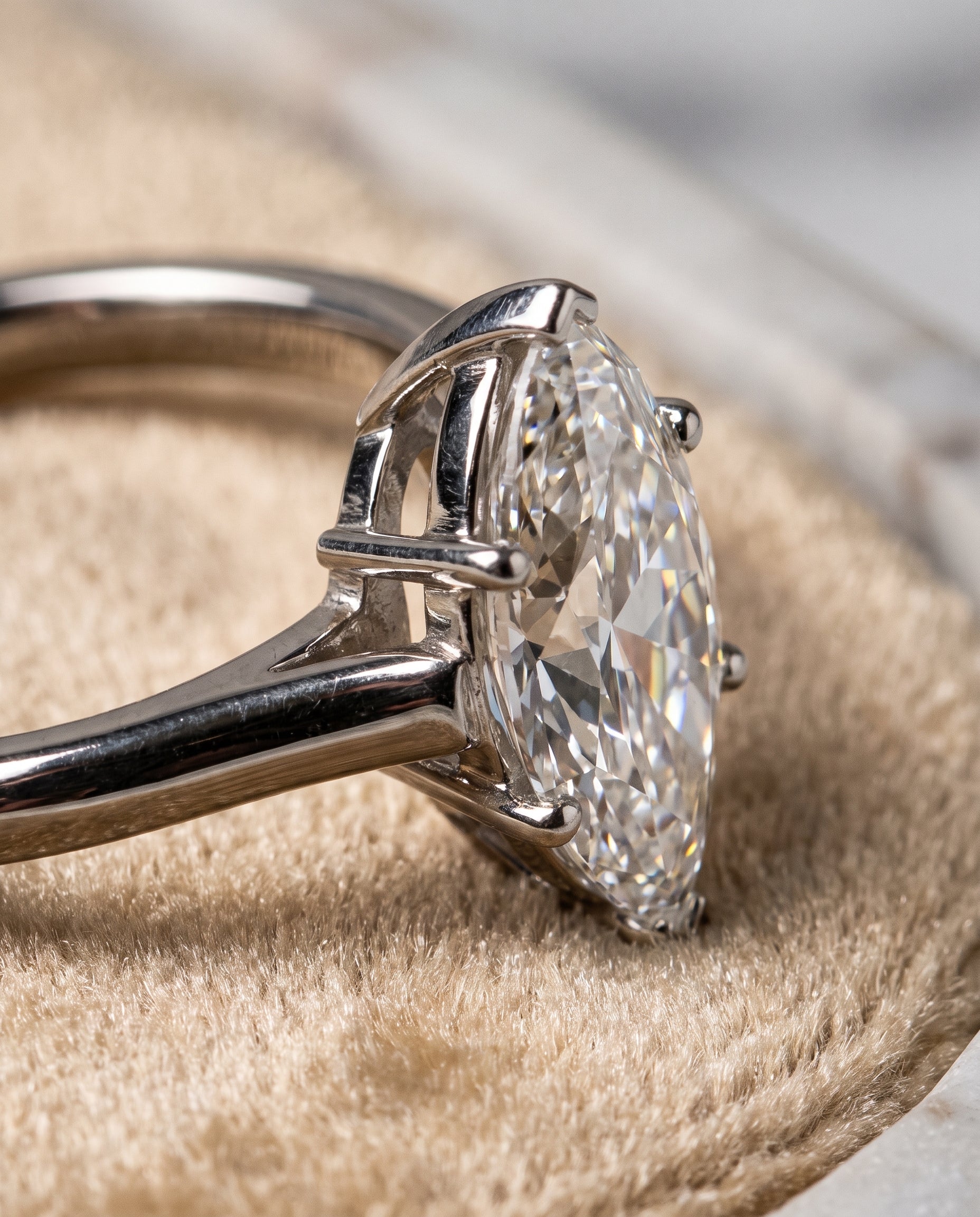 The Ellie Cathedral Comfort Fit Solitaire Marquise Engagement Ring Setting in Platinum