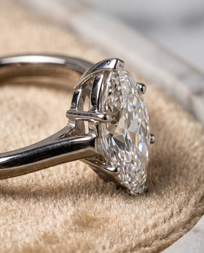 The Ellie Cathedral Comfort Fit Solitaire Marquise Engagement Ring Setting in 18K White Gold