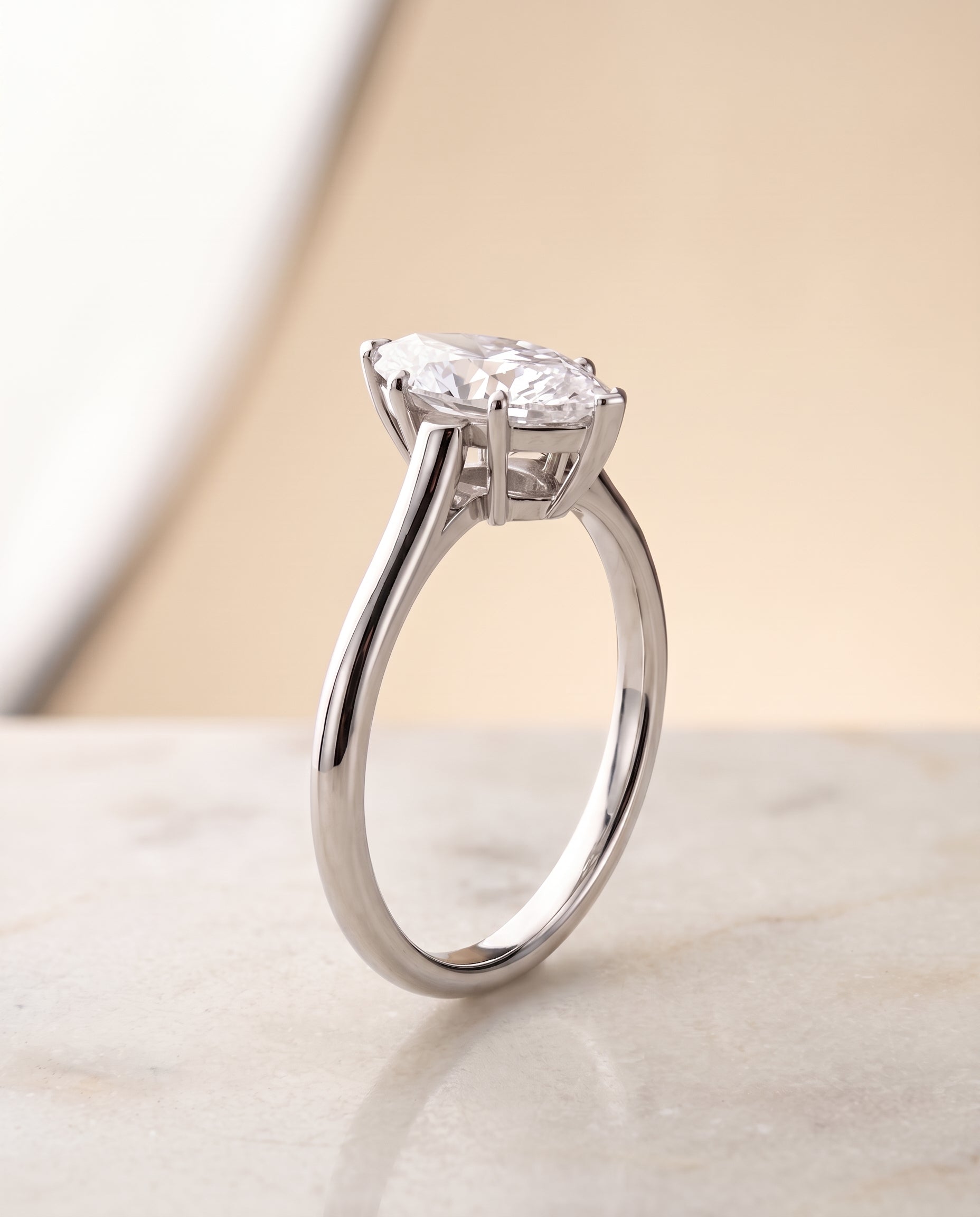The Ellie Cathedral Comfort Fit Solitaire Marquise Engagement Ring Setting in Platinum