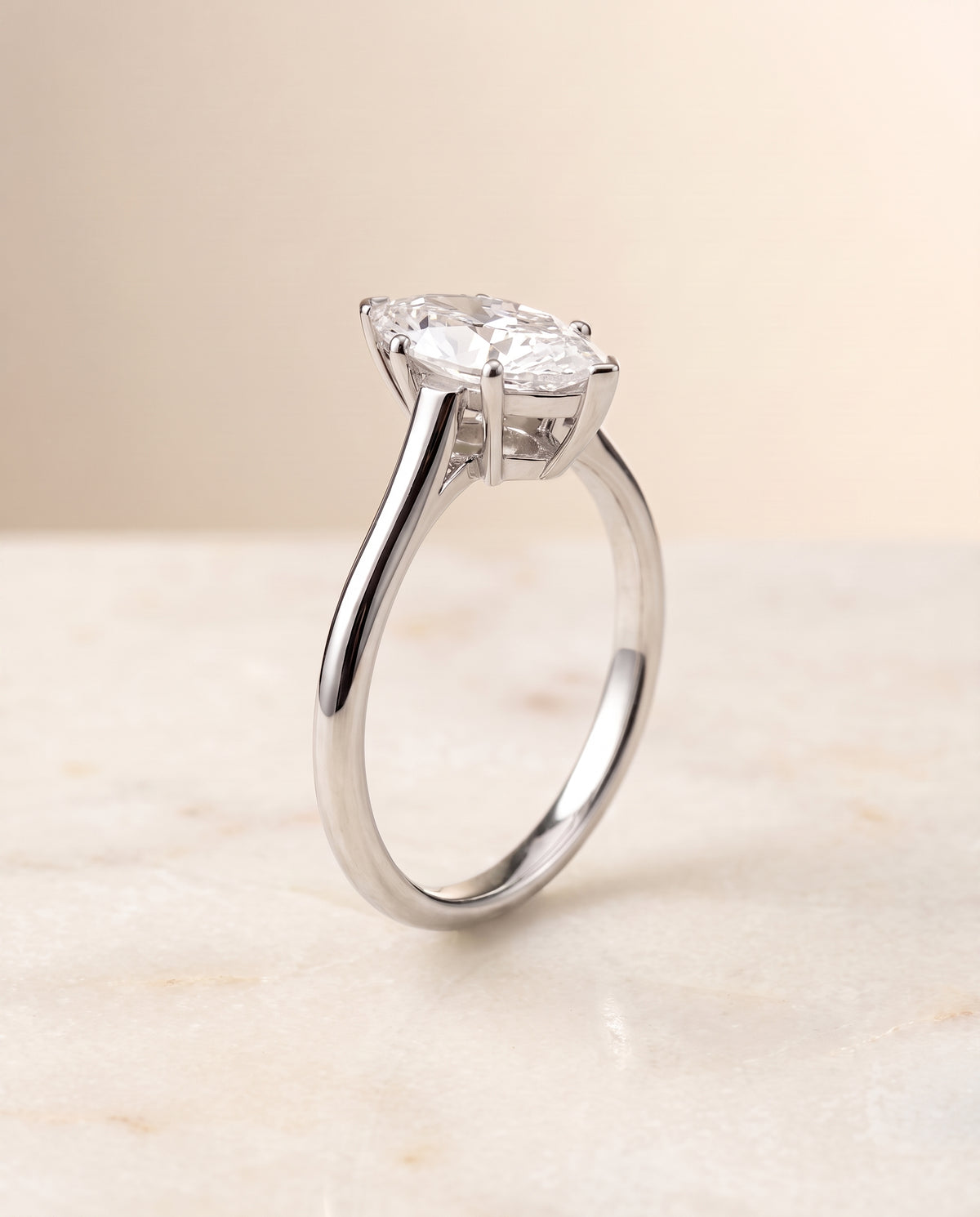 The Ellie Cathedral Comfort Fit Solitaire Marquise Engagement Ring Setting in Platinum