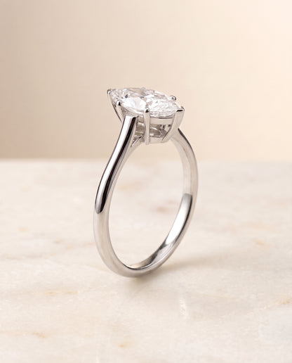 The Ellie Cathedral Comfort Fit Solitaire Marquise Engagement Ring Setting in 18K White Gold