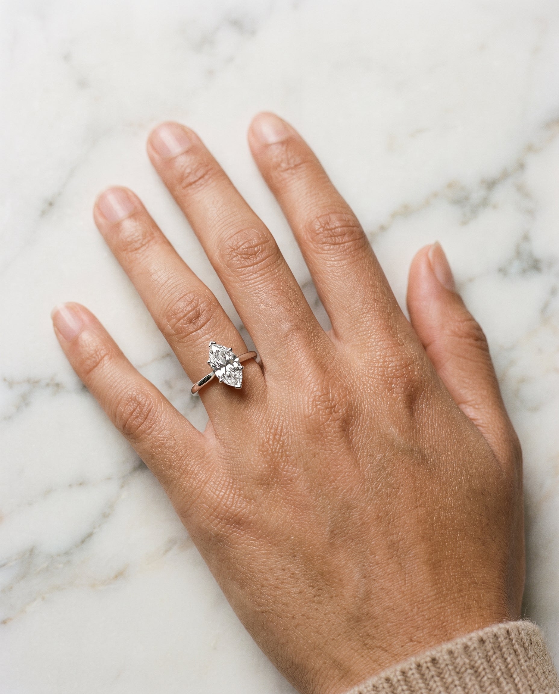 The Ellie Cathedral Comfort Fit Solitaire Marquise Engagement Ring Setting in Platinum