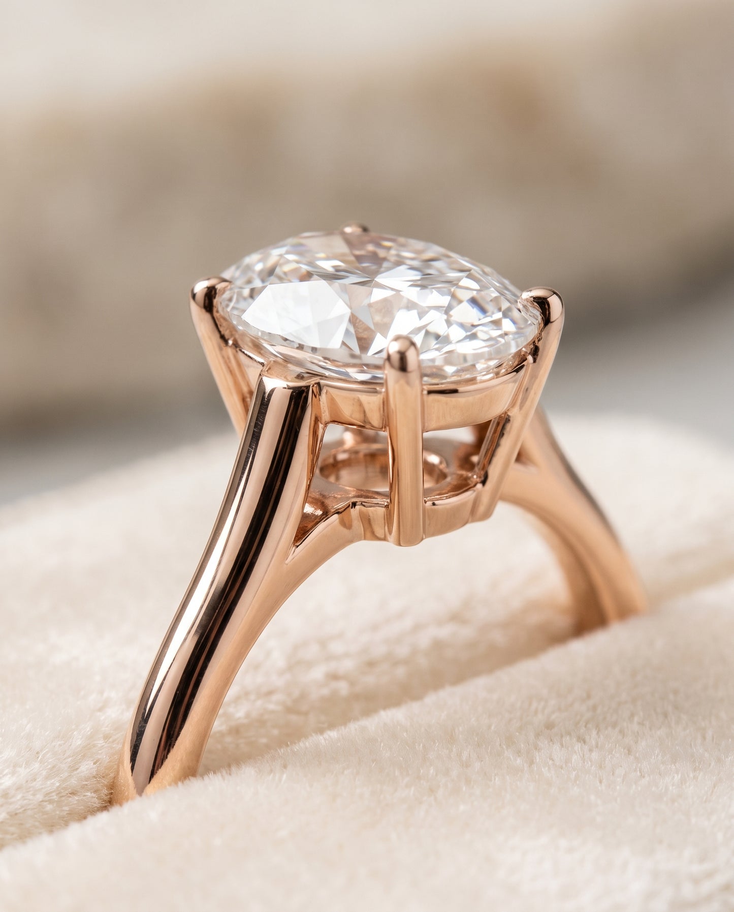 The Ellie Cathedral Comfort Fit Solitaire Oval Engagement Ring Setting in 14K Rose Gold