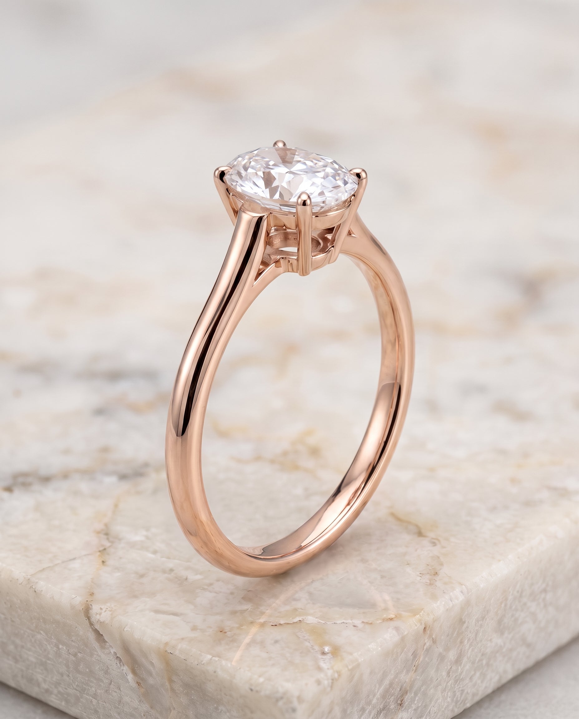 The Ellie Cathedral Comfort Fit Solitaire Oval Engagement Ring Setting in 14K Rose Gold