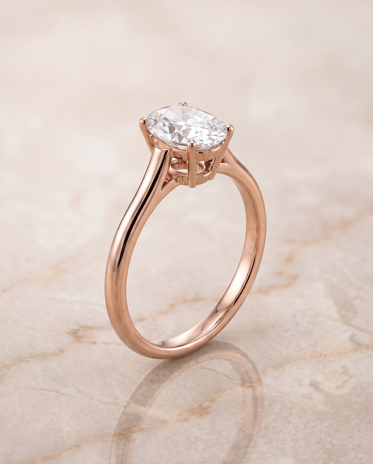 The Ellie Cathedral Comfort Fit Solitaire Oval Engagement Ring Setting in 14K Rose Gold