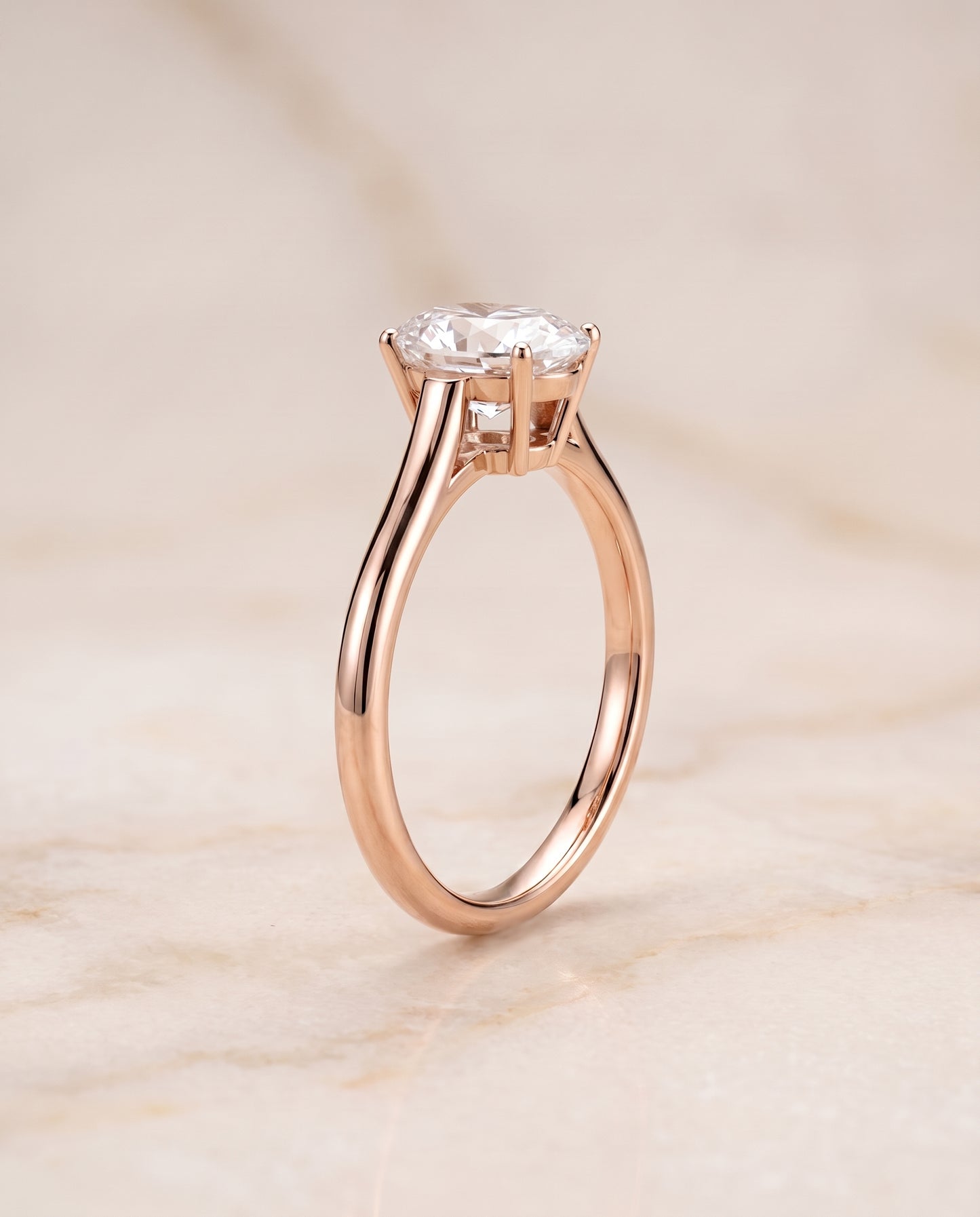 The Ellie Cathedral Comfort Fit Solitaire Oval Engagement Ring Setting in 14K Rose Gold