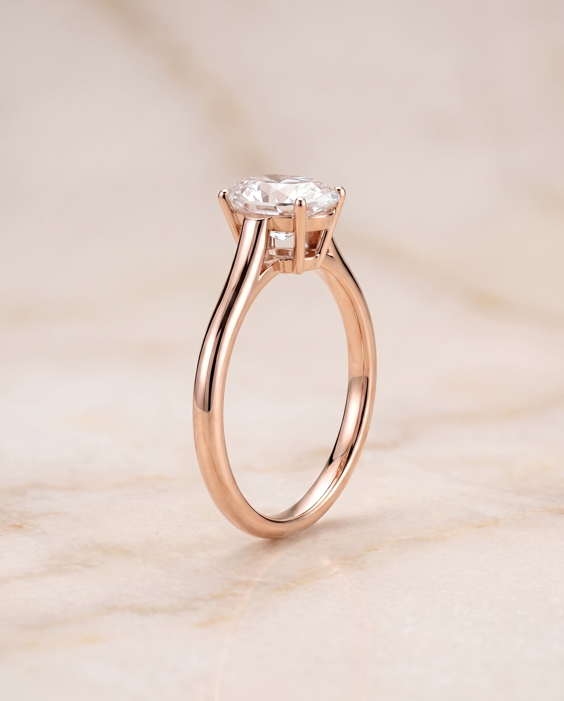 The Ellie Cathedral Comfort Fit Solitaire Oval Engagement Ring Setting in 14K Rose Gold