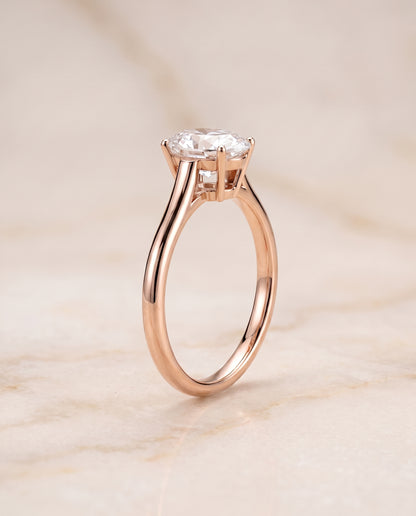 The Ellie Cathedral Comfort Fit Solitaire Oval Engagement Ring Setting in 14K Rose Gold