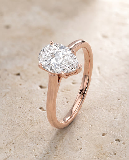 The Ellie Cathedral Comfort Fit Solitaire Pear Engagement Ring Setting in 14K Rose Gold