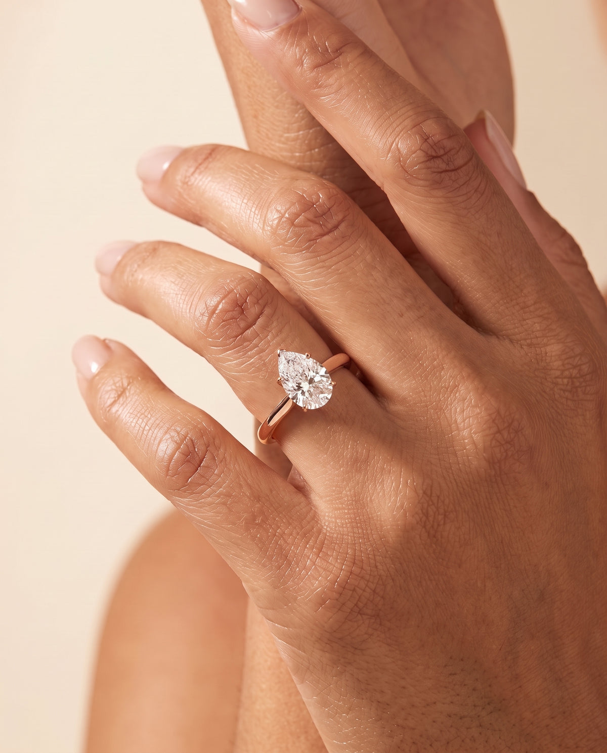 The Ellie Cathedral Comfort Fit Solitaire Pear Engagement Ring Setting in 14K Rose Gold