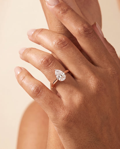 The Ellie Cathedral Comfort Fit Solitaire Pear Engagement Ring Setting in 14K Rose Gold