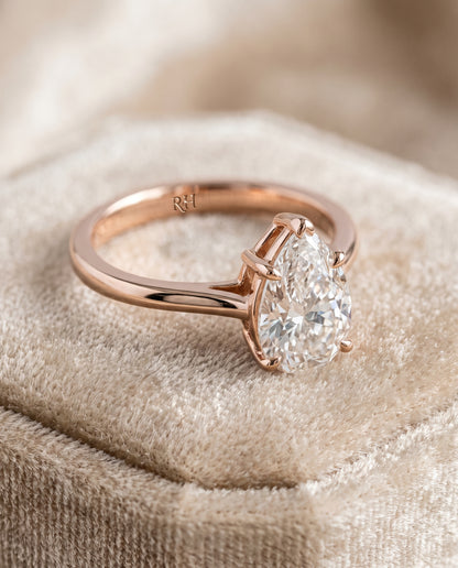 The Ellie Cathedral Comfort Fit Solitaire Pear Engagement Ring Setting in 14K Rose Gold