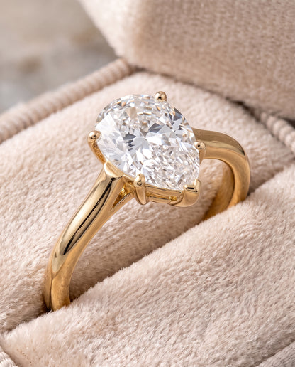 The Ellie Cathedral Comfort Fit Solitaire Pear Engagement Ring Setting in 18K Yellow Gold