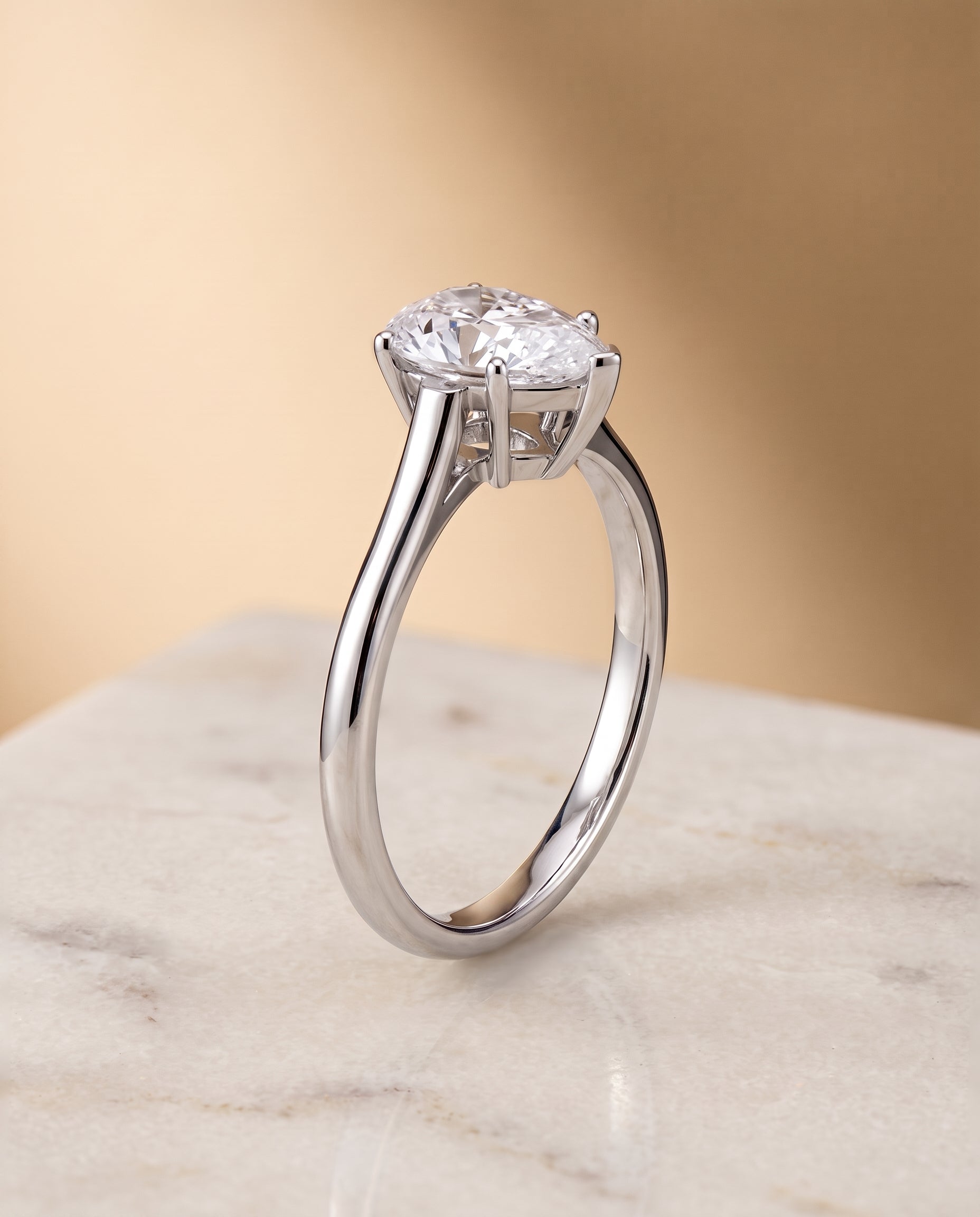 The Ellie Cathedral Comfort Fit Solitaire Pear Engagement Ring Setting in Platinum
