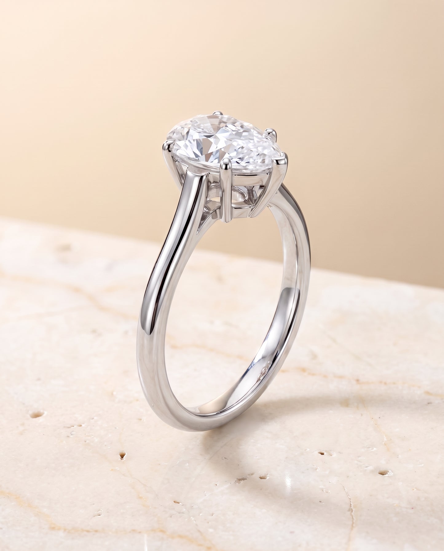 The Ellie Cathedral Comfort Fit Solitaire Pear Engagement Ring Setting in 18K White Gold