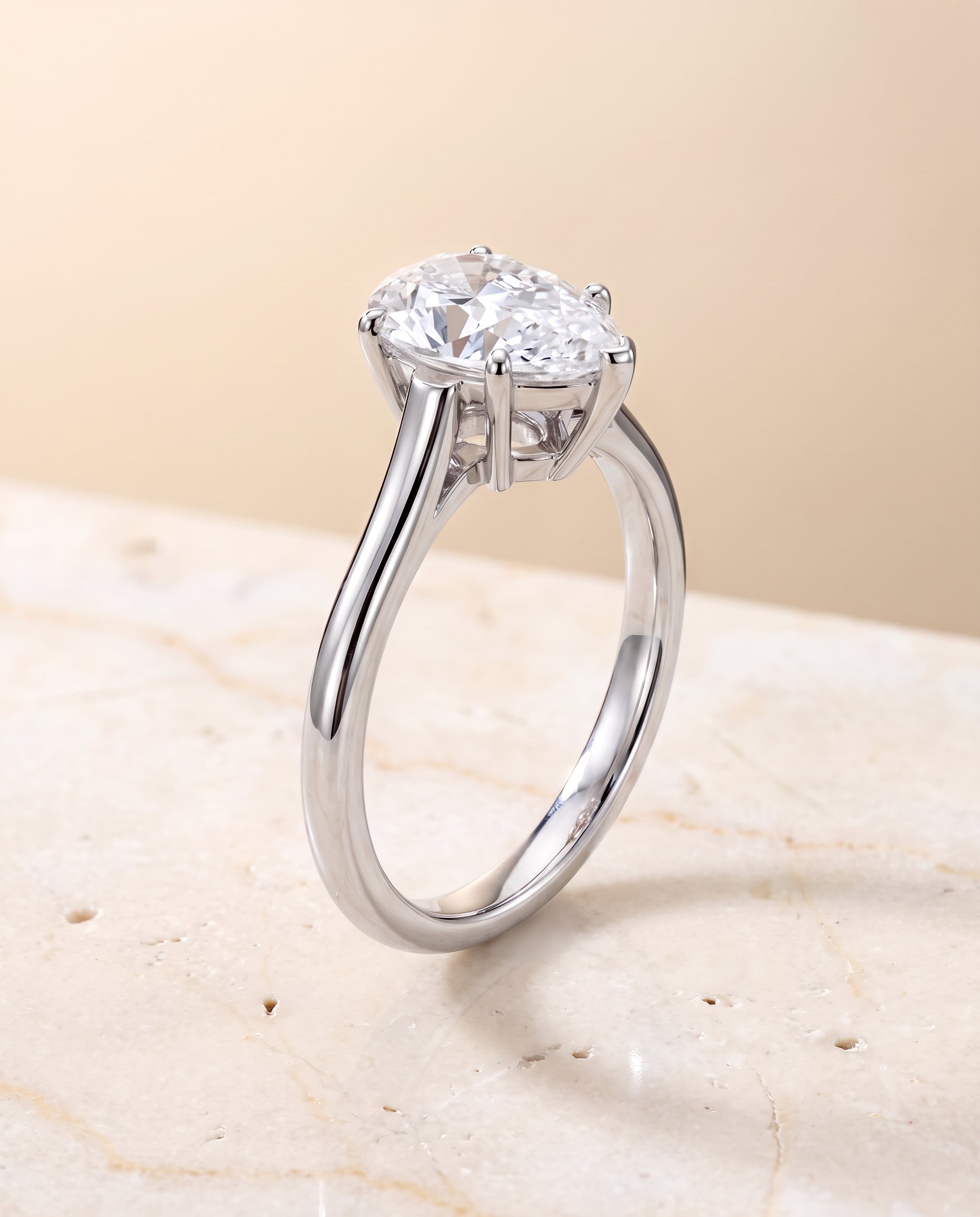 The Ellie Cathedral Comfort Fit Solitaire Pear Engagement Ring Setting in 18K White Gold