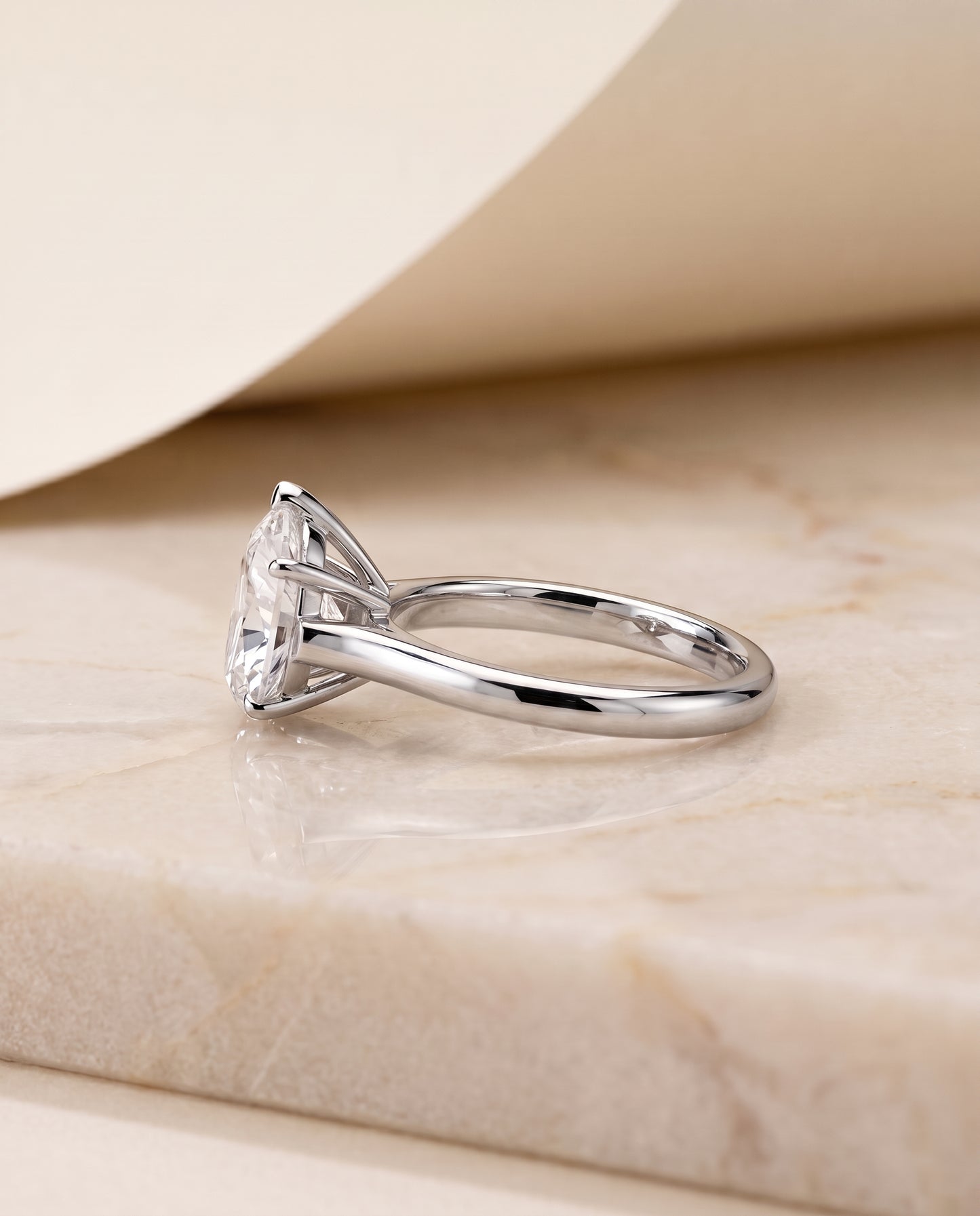 The Ellie Cathedral Comfort Fit Solitaire Pear Engagement Ring Setting in 18K White Gold