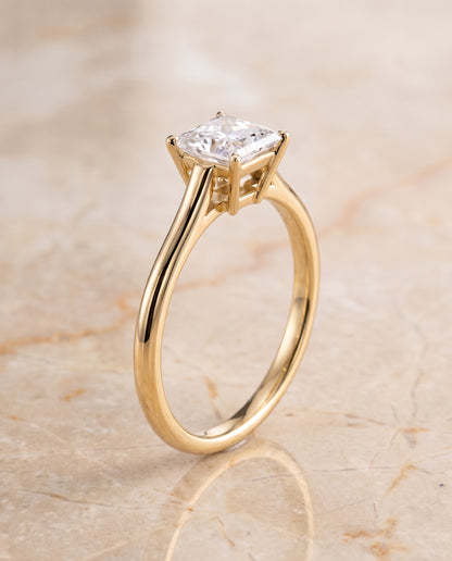 The Ellie Cathedral Comfort Fit Solitaire Princess Cut Engagement Ring Setting in 18K Yellow Gold