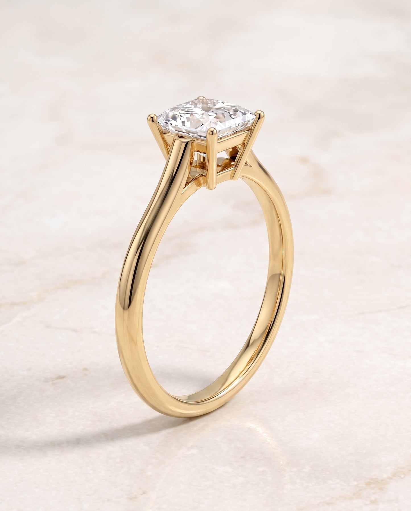 The Ellie Cathedral Comfort Fit Solitaire Princess Cut Engagement Ring Setting in 18K Yellow Gold
