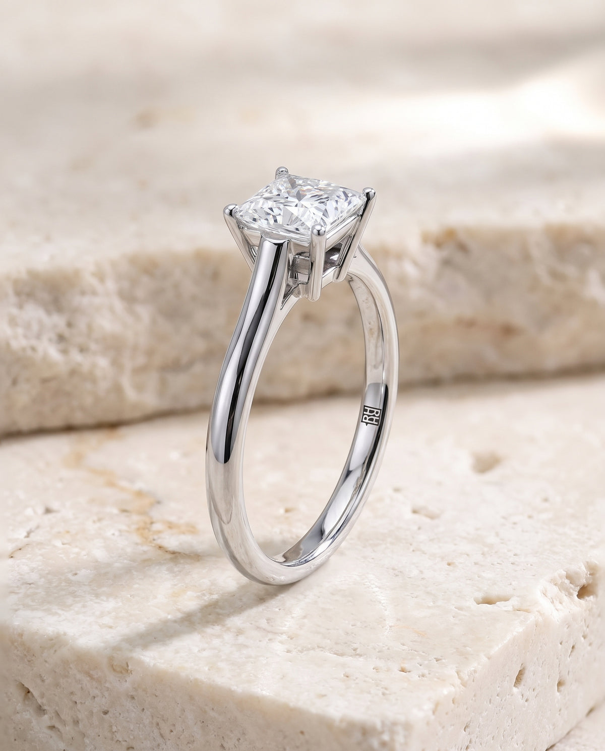 The Ellie Cathedral Comfort Fit Solitaire Princess Cut Engagement Ring Setting in Platinum