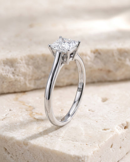 The Ellie Cathedral Comfort Fit Solitaire Princess Cut Engagement Ring Setting in Platinum