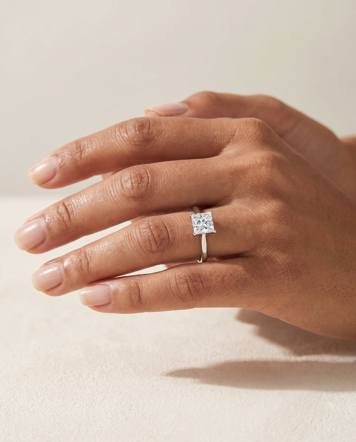 The Ellie Cathedral Comfort Fit Solitaire Princess Cut Engagement Ring Setting in Platinum