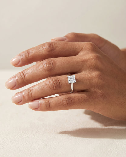 The Ellie Cathedral Comfort Fit Solitaire Princess Cut Engagement Ring Setting in Platinum