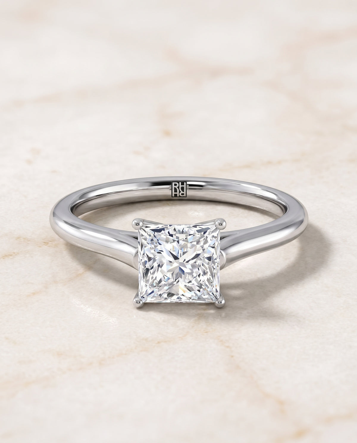 The Ellie Cathedral Comfort Fit Solitaire Princess Cut Engagement Ring Setting in Platinum