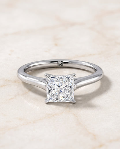 The Ellie Cathedral Comfort Fit Solitaire Princess Cut Engagement Ring Setting in Platinum