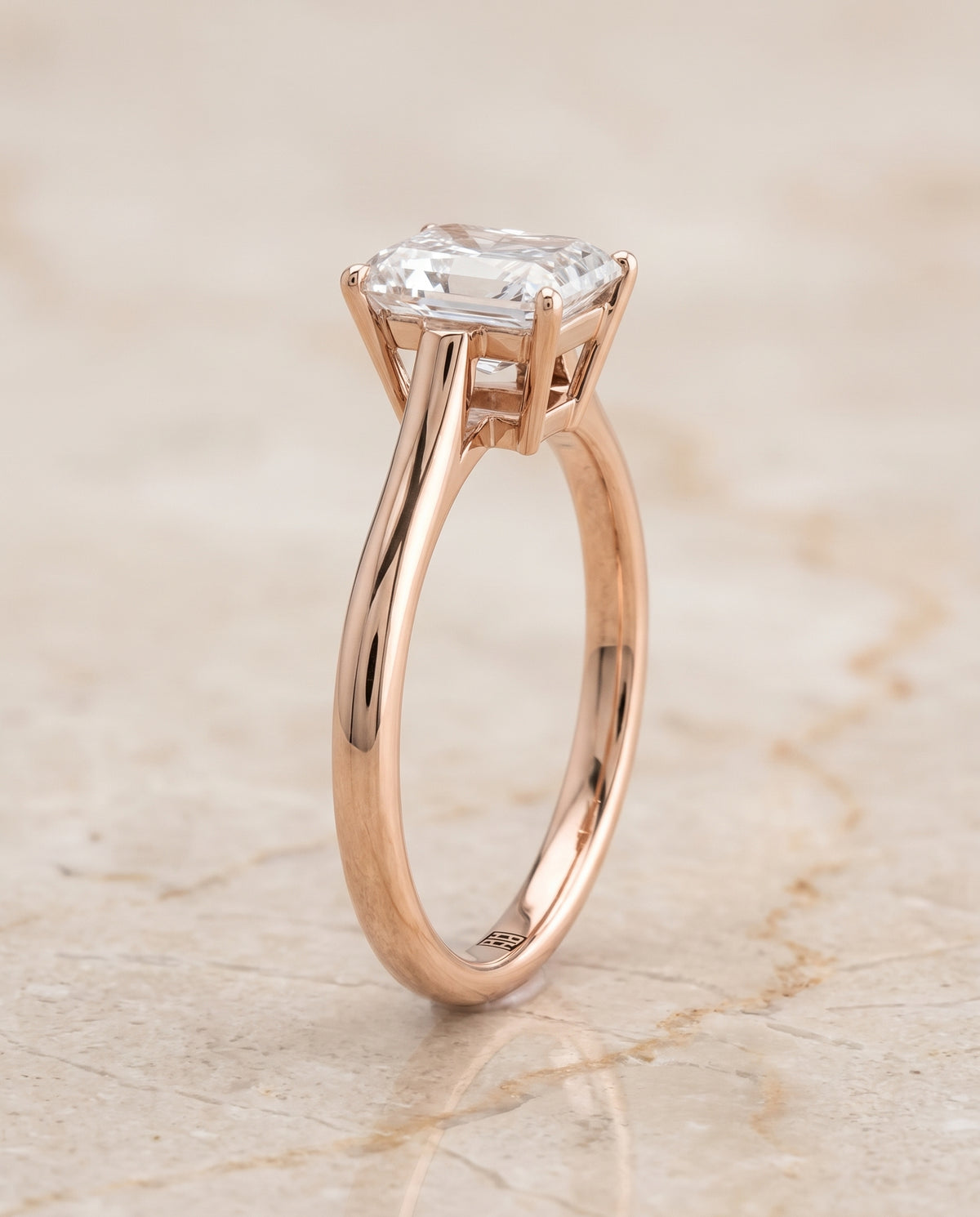 Radiant engagement ring setting in 14K Rose Gold, Ellie Cathedral Comfort Fit Solitaire Radiant Cut, alternate view | RockHer