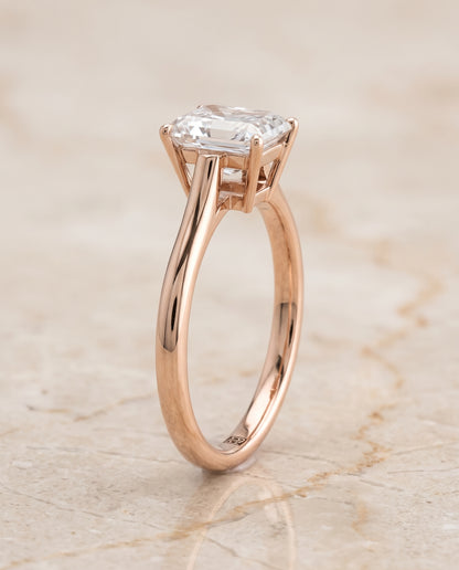 Radiant engagement ring setting in 14K Rose Gold, Ellie Cathedral Comfort Fit Solitaire Radiant Cut, alternate view | RockHer