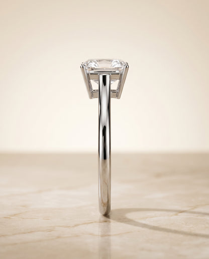 The Ellie Cathedral Comfort Fit Solitaire Radiant Cut Engagement Ring Setting in 18K White Gold