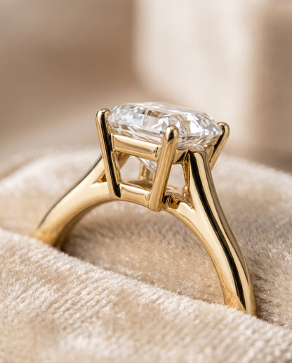 The Ellie Cathedral Comfort Fit Solitaire Radiant Cut Engagement Ring Setting in 18K Yellow Gold