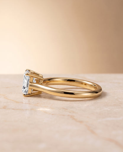 The Ellie Cathedral Comfort Fit Solitaire Radiant Cut Engagement Ring Setting in 18K Yellow Gold