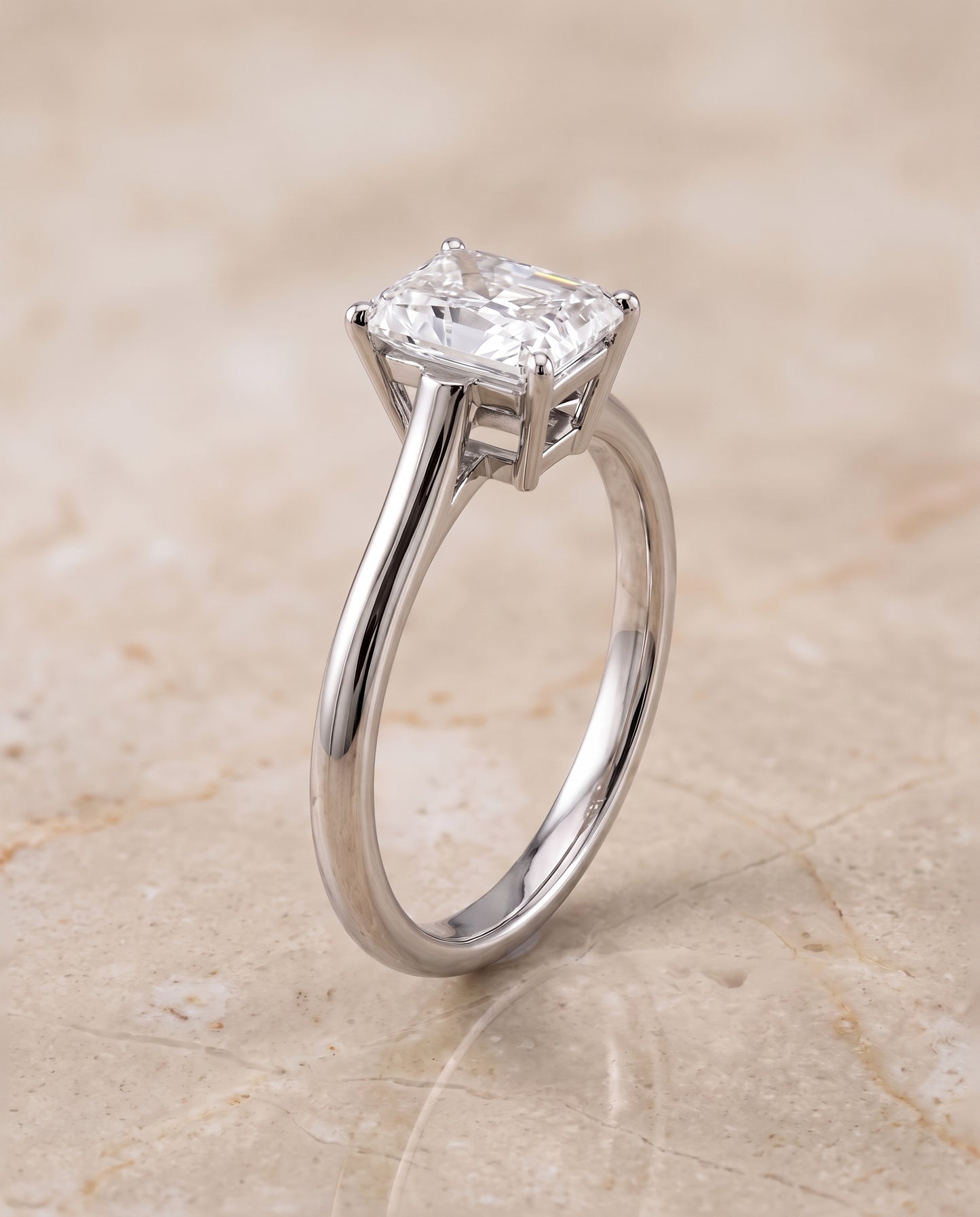 The Ellie Cathedral Comfort Fit Solitaire Radiant Cut Engagement Ring Setting in Platinum