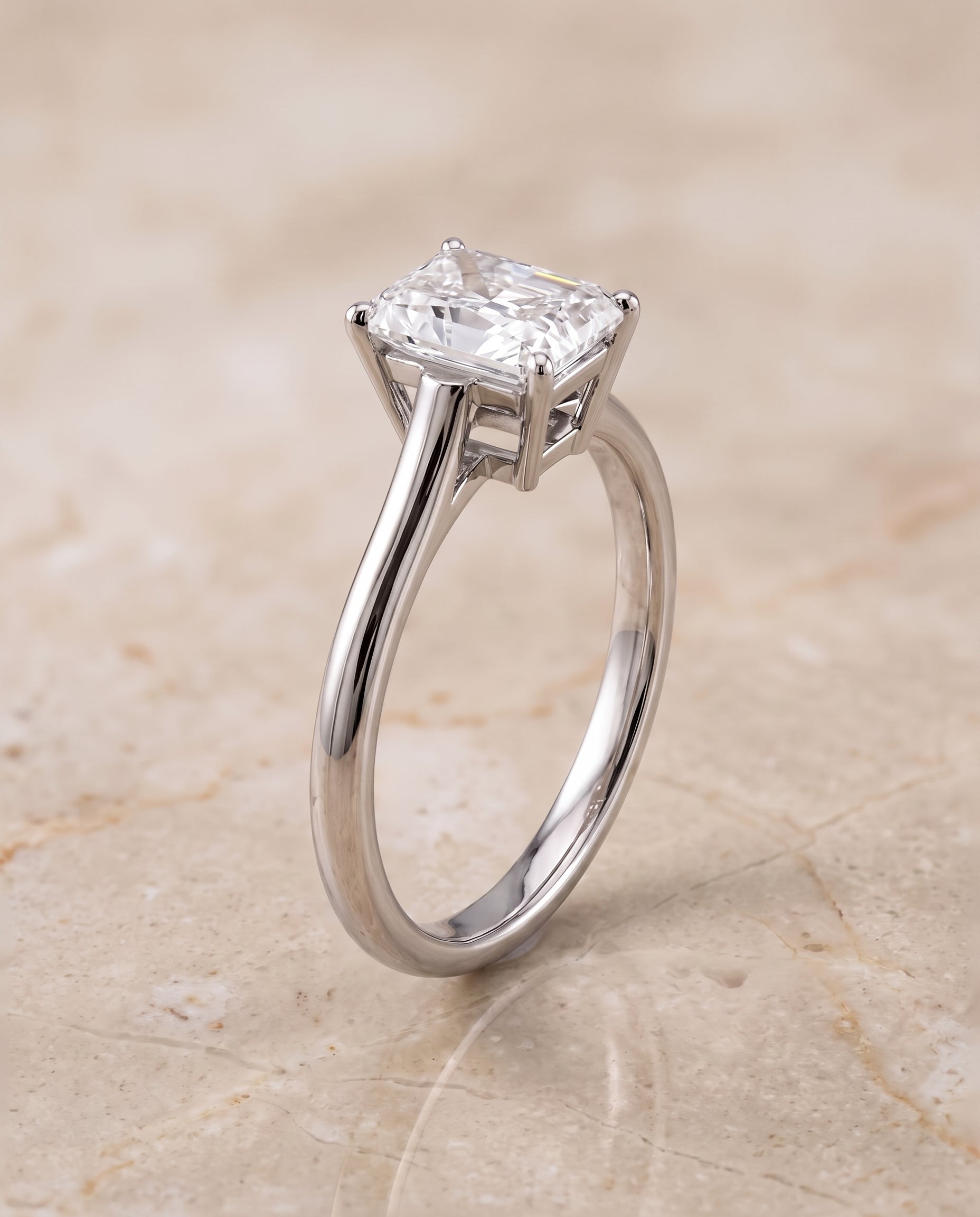The Ellie Cathedral Comfort Fit Solitaire Radiant Cut Engagement Ring Setting in Platinum