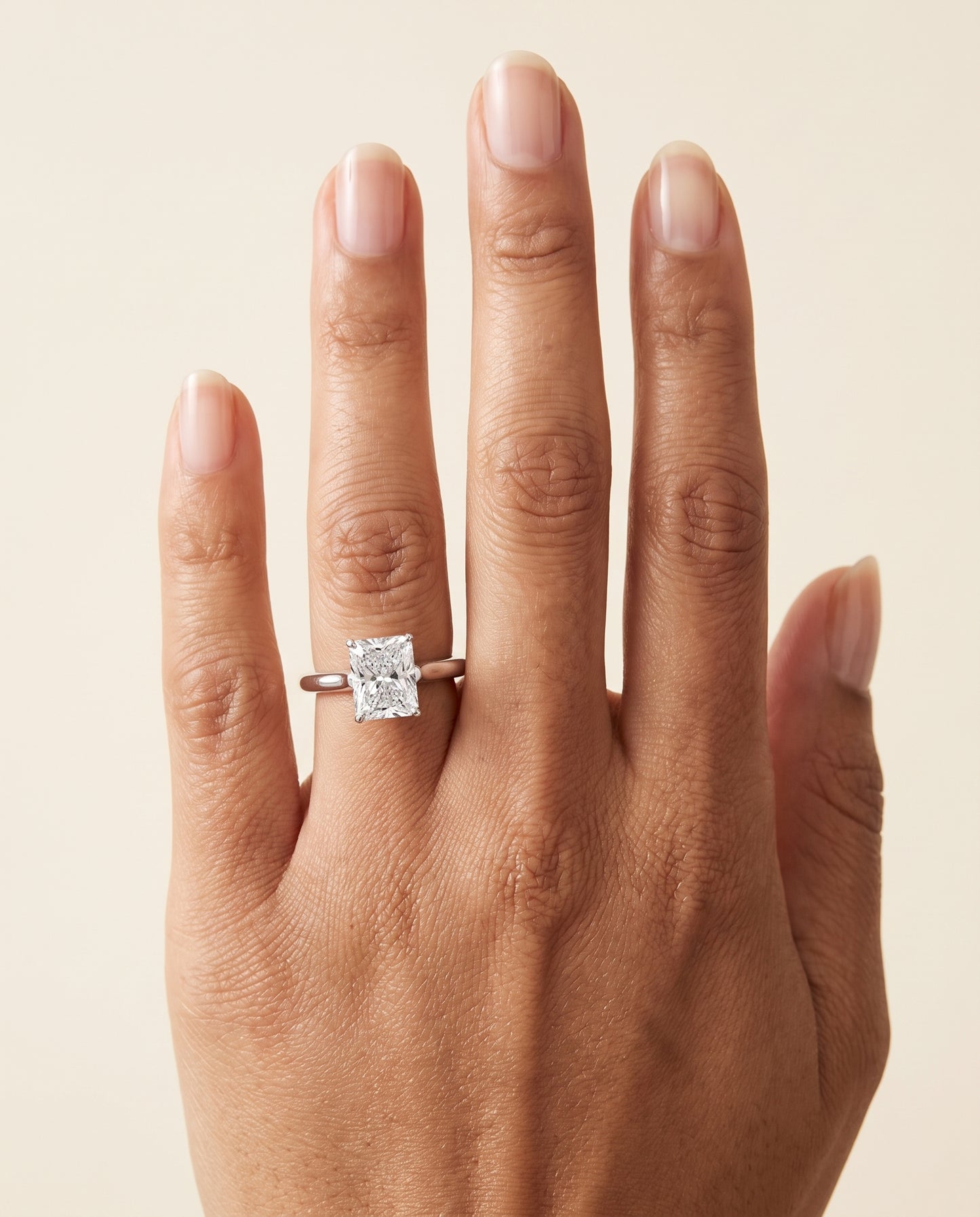 The Ellie Cathedral Comfort Fit Solitaire Radiant Cut Engagement Ring Setting in Platinum