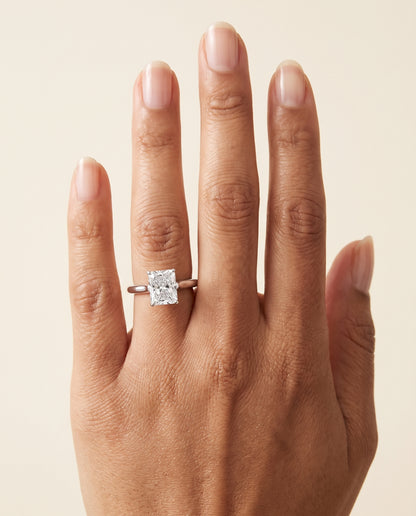 The Ellie Cathedral Comfort Fit Solitaire Radiant Cut Engagement Ring Setting in Platinum