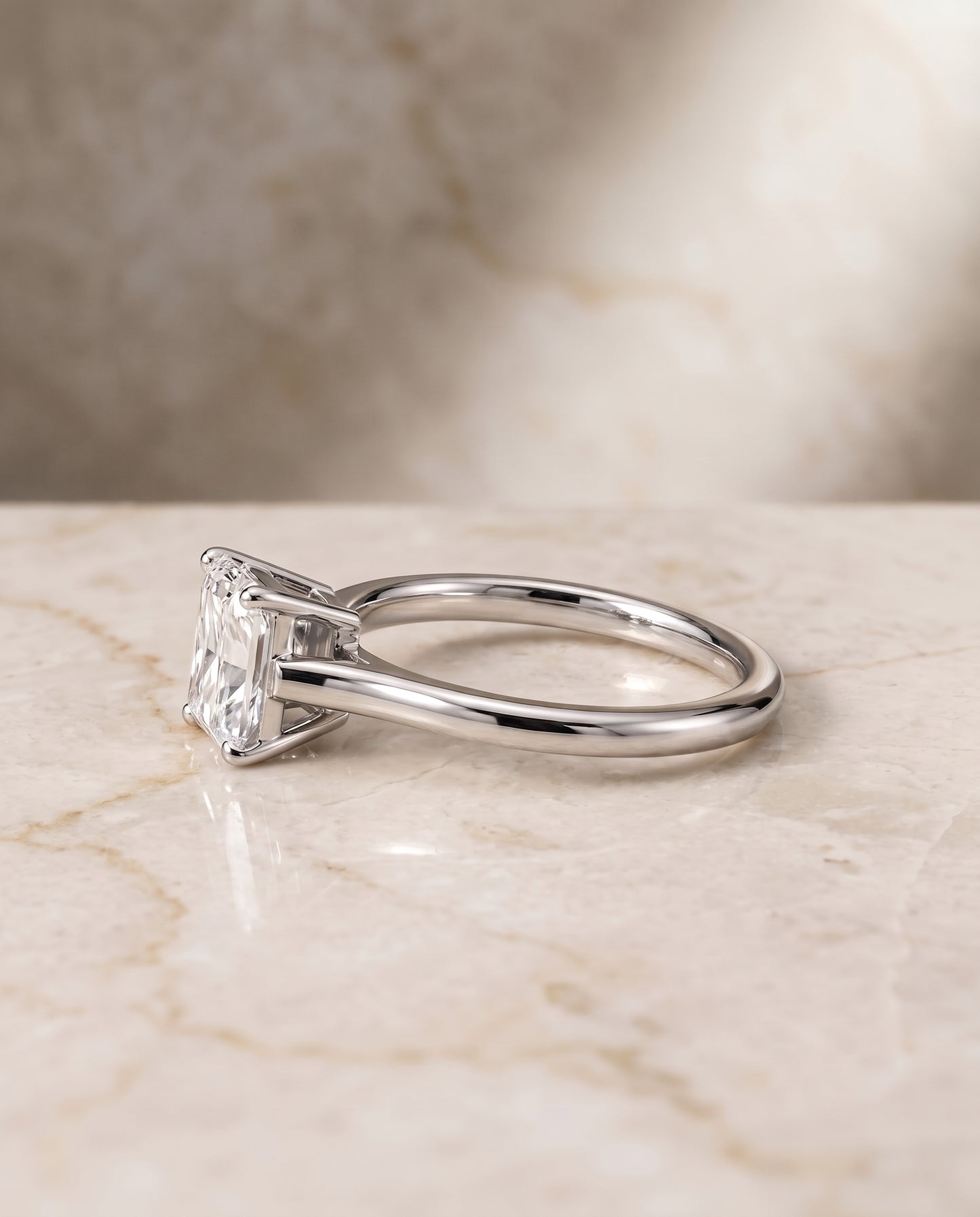 The Ellie Cathedral Comfort Fit Solitaire Radiant Cut Engagement Ring Setting in Platinum