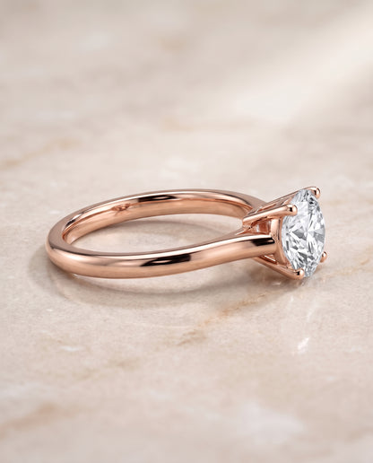The Ellie Cathedral Comfort Fit Solitaire Round Engagement Ring Setting in 14K Rose Gold