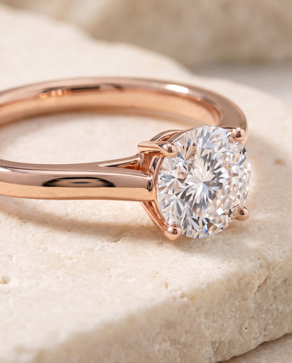 The Ellie Cathedral Comfort Fit Solitaire Round Engagement Ring Setting in 14K Rose Gold
