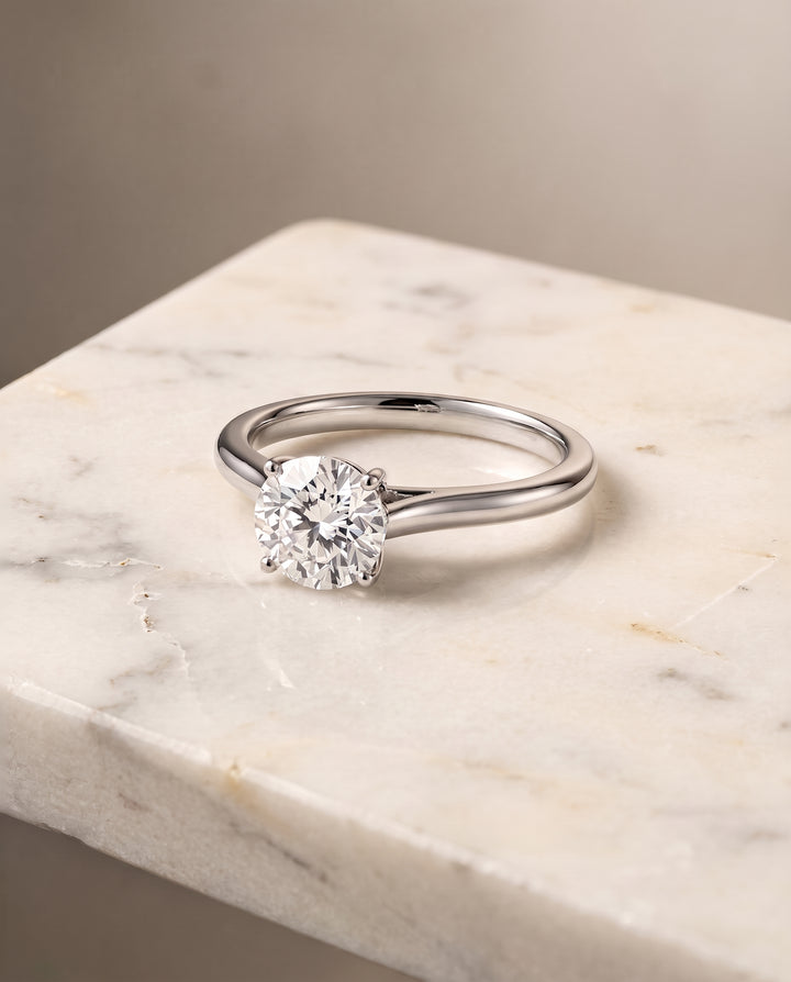 The Ellie Cathedral Comfort Fit Solitaire Round Engagement Ring Setting in Platinum