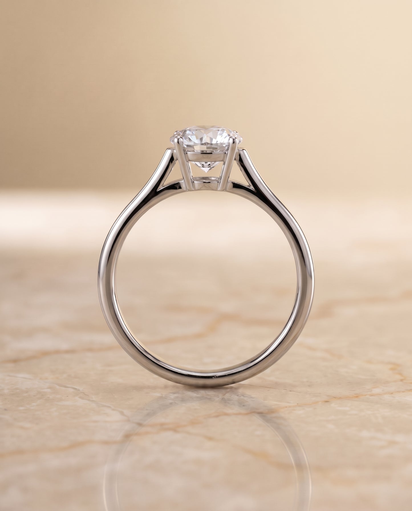 The Ellie Cathedral Comfort Fit Solitaire Round Engagement Ring Setting in 18K White Gold
