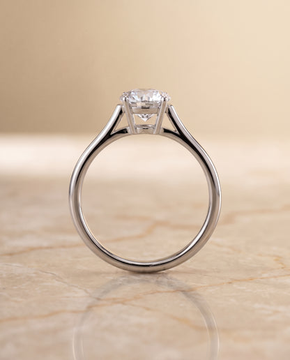 The Ellie Cathedral Comfort Fit Solitaire Round Engagement Ring Setting in 18K White Gold