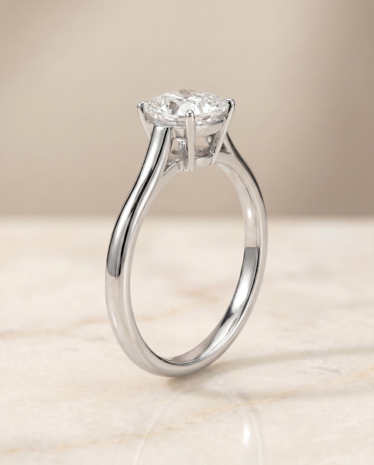 Ellie Select Solitaire Cushion Cut Lab Diamond Engagement Ring in 18K White Gold, front view | RockHer